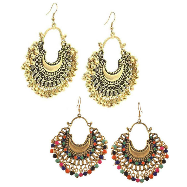 Pack of 2 Golden and Multicolor Beads Jhumki