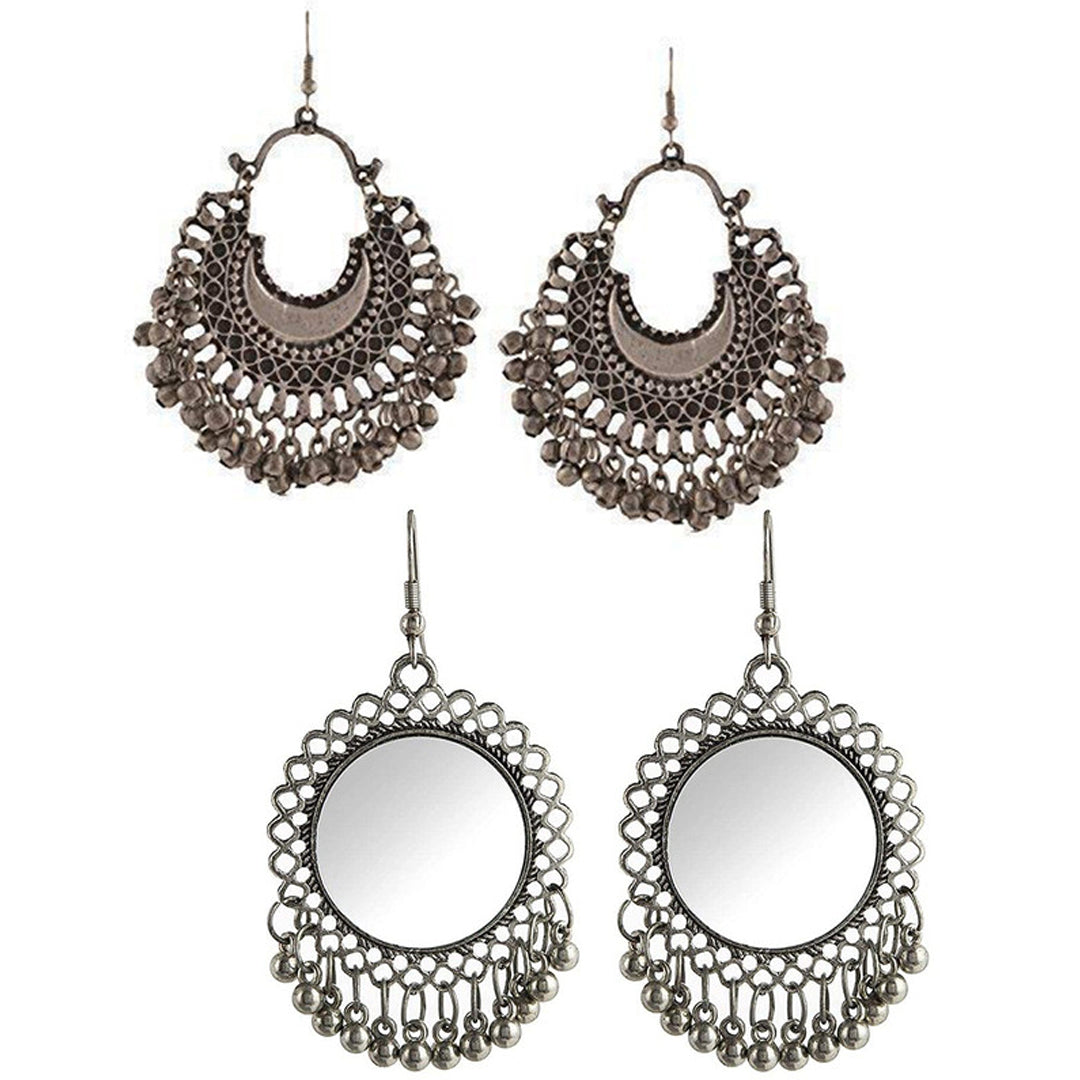 Pack of 2 Silver Half Moon and Mirror Jhumki