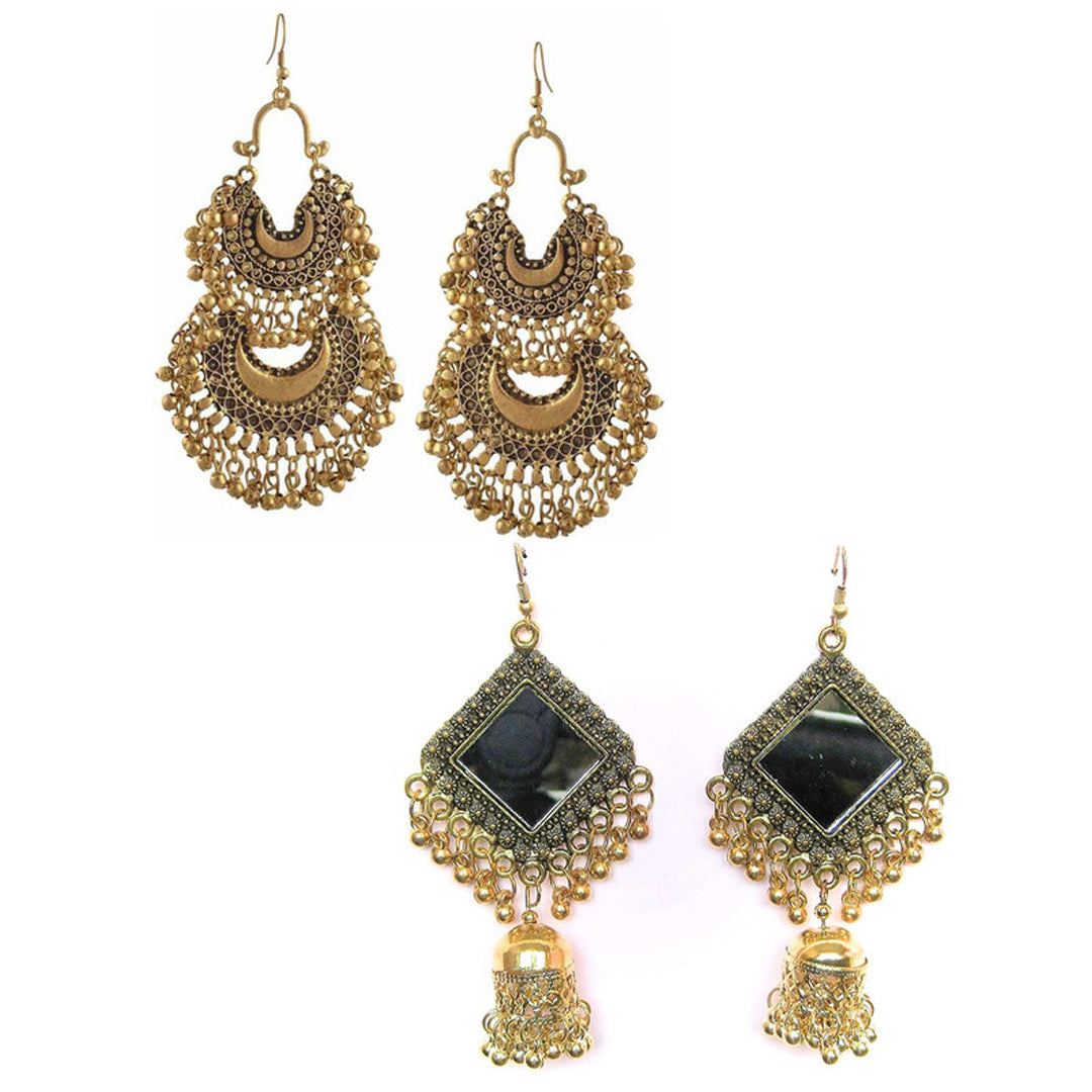 Pack of 2 Mirror Golden Beads Chandbali Jhumki