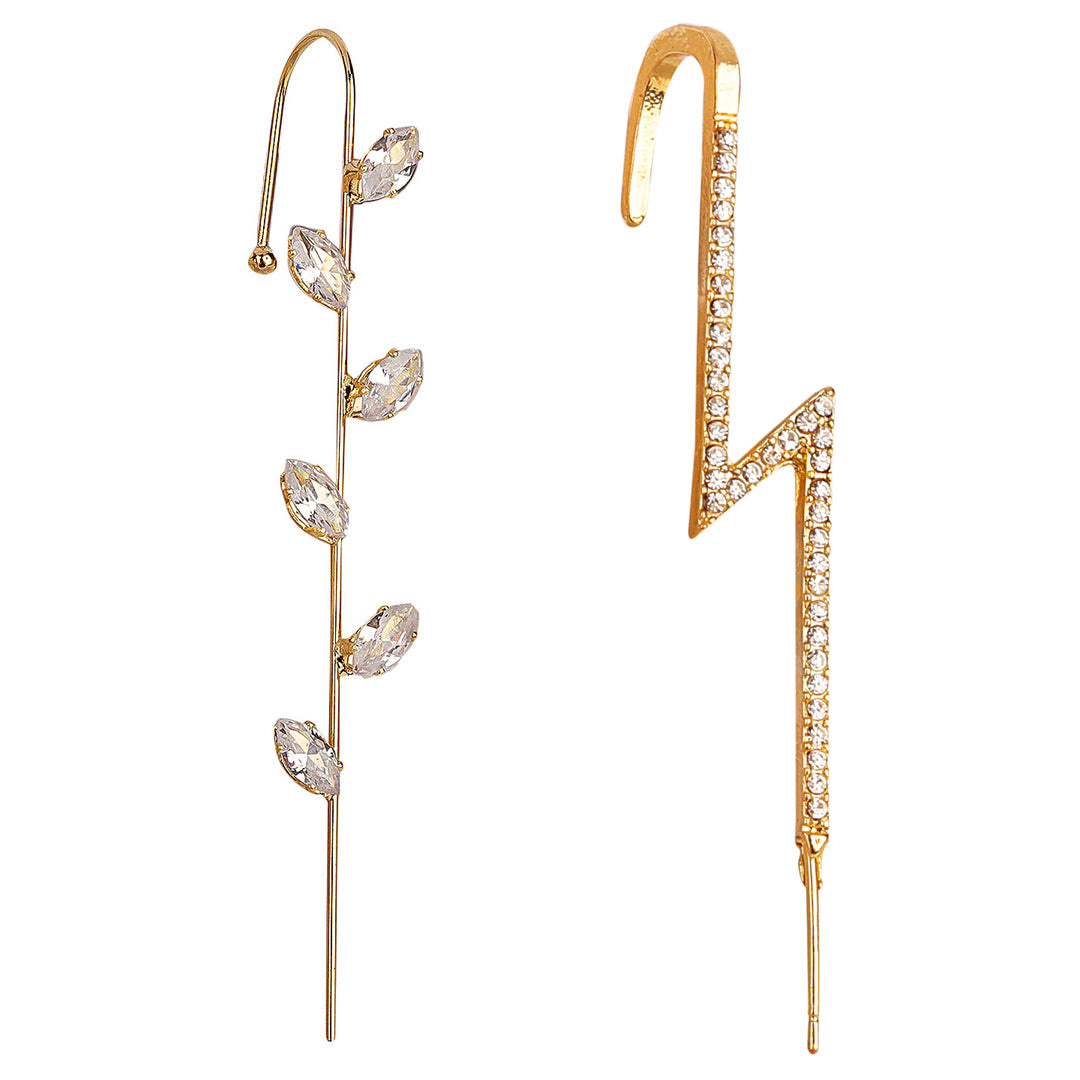 Pack Of 2 Studded Leaf and Thunderbolt Ear Cuff