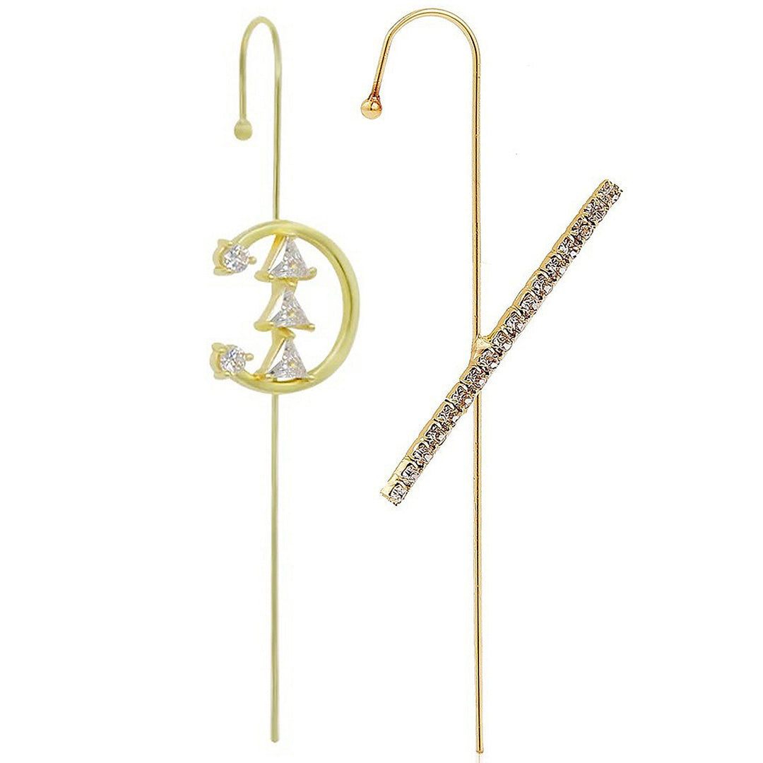 Pack Of 2 Gold Plated Zircon Studded Cross Ear Cuff