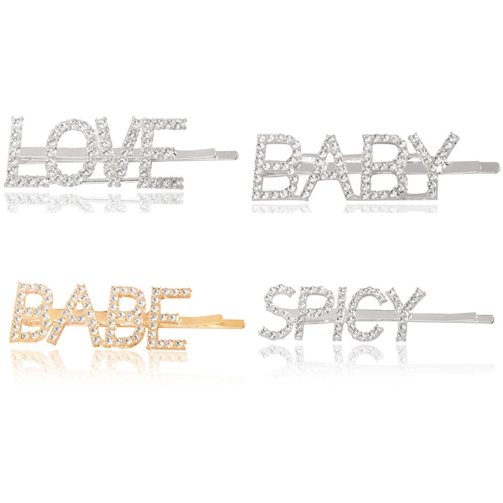 Combo Of 4 Golden Silver Love Babe Baby and Spicy Hairclip