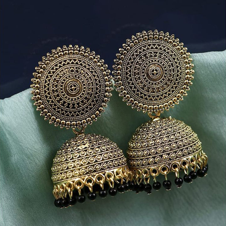 Combo of 2 Golden and Black Pearls Drop Dome Shape Jhumki