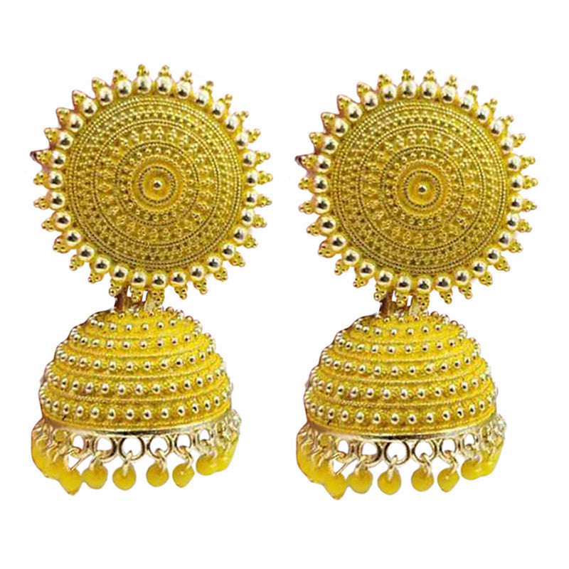 Combo of 2 Traditional Yellow Pearls Drop Dome Shape Jhumki Earrings