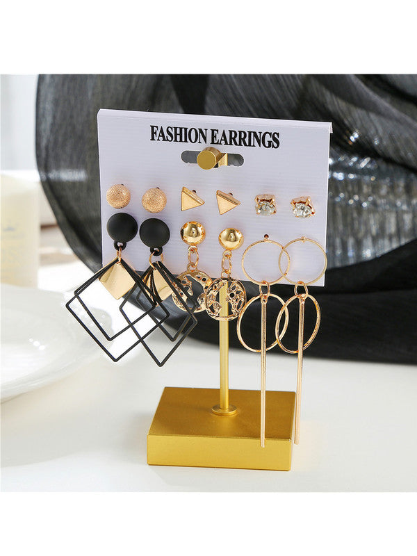 Combo of 12 Pair Gorgeous Gold Plated Studs and Hoop Earrings