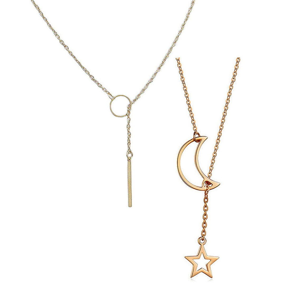 Combo Of 2 Moon Dropping Star and Y Shaped Pendant