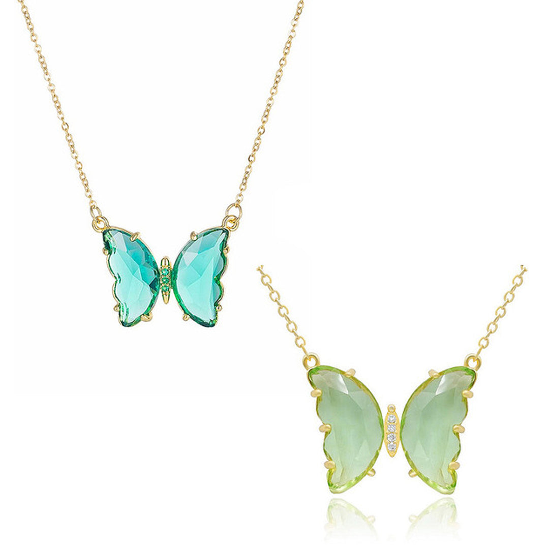 Combo Of 2 Green Blue Crystal Butterfly Pendant