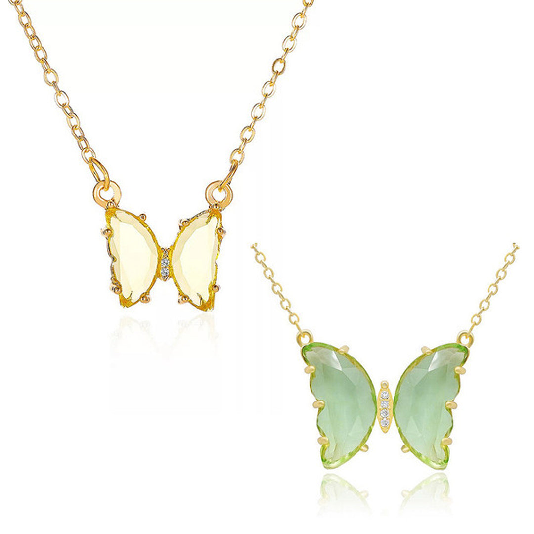 Combo Of 2 Yellow Green Crystal Butterfly Pendant