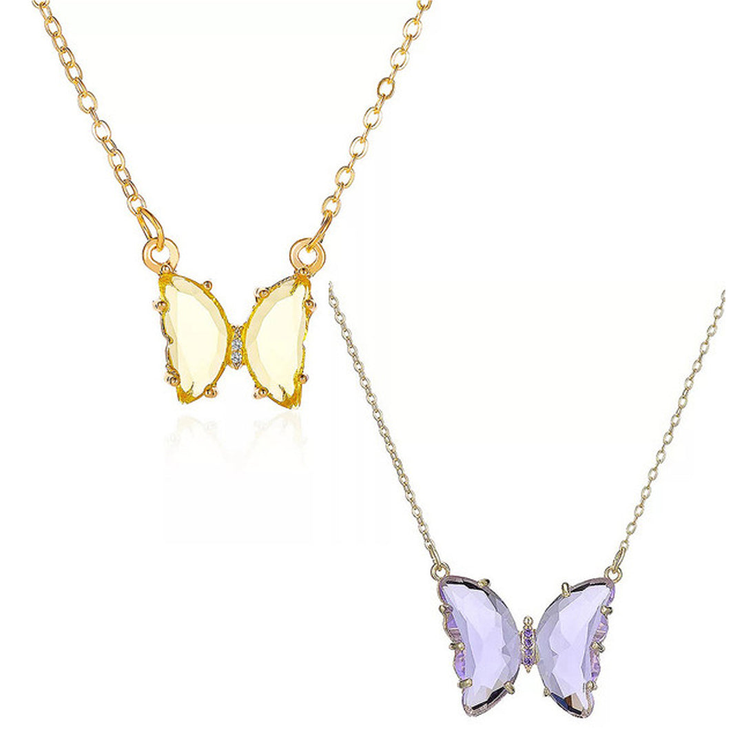 Combo Of 2 Yellow Purple Crystal Butterfly Pendant