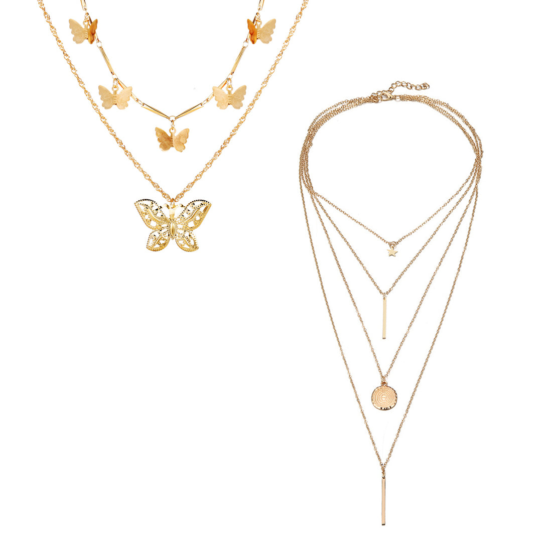 Pack of 2 Layered Star Coin Line & Butterfly Pendant