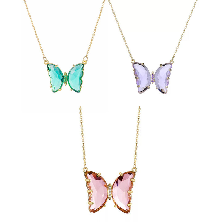 Pack of 3 Purple Pink and Turquoise Blue Butterfly Pendant