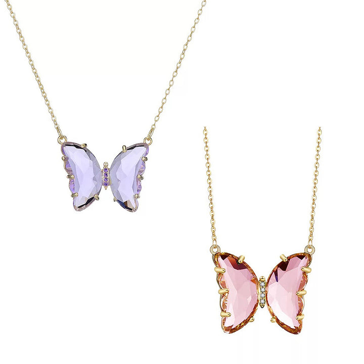 Pack of 2 Pink and Purple Crystal Butterfly Pendant