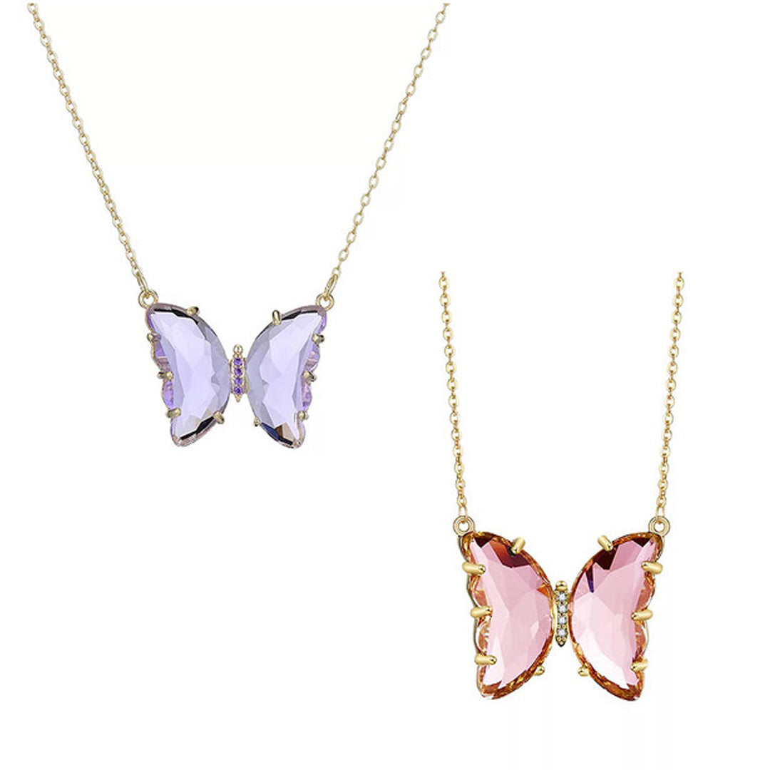 Combo Of 2 Purple & Pink Crystal Butterfly Pendant