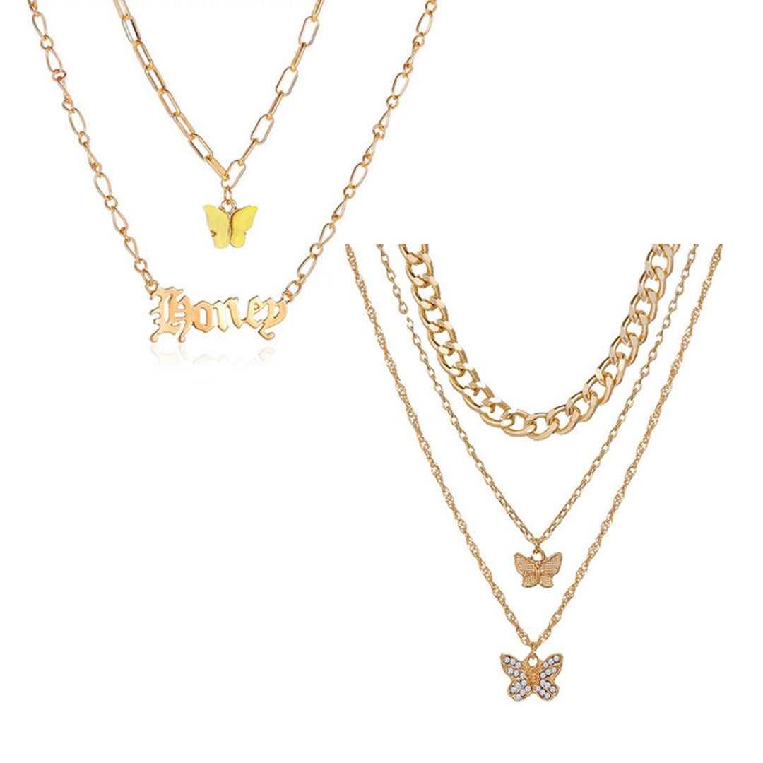 Combo Of 2 Gold Plated Multi Layered Butterfly Pendant
