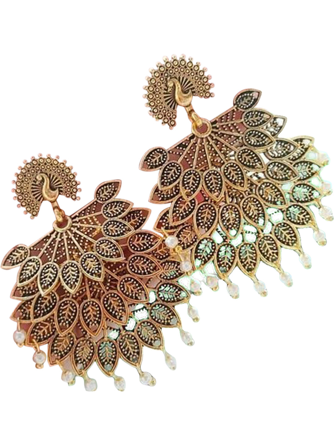 Golden Pearls Drop Peacock Shaped Dangler Earrings