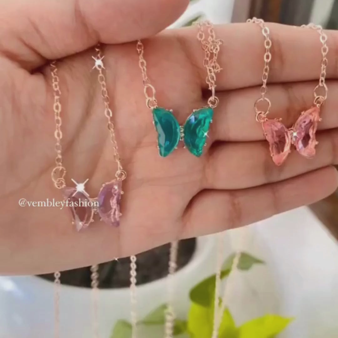 Elegant Paved CZ Crystal Butterfly Pendant Rose Gold Necklace – Neshe  Fashion Jewelry
