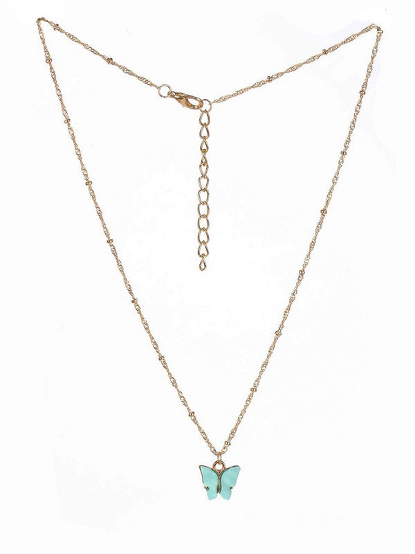 Combo of 2 Stylish Gold Plated White and Blue Mariposa Pendant Necklace