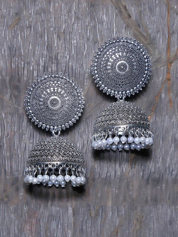 Combo of 2 Trendy Silver and Grey Pearls Drop Dome Shape Jhumki Earrings