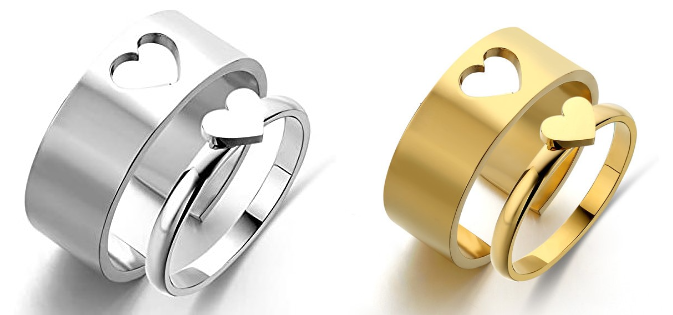 Combo Of 2 Heart Matching Wrap Finger Couple Ring