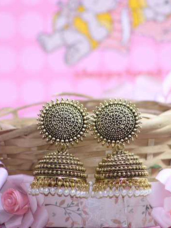 Combo of 2 Trendy Silver and Golden Pearls Drop Dome Shape Jhumki Earrings