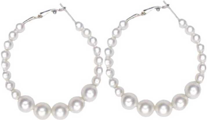 Vembley Combo of Silver Pearl Jewelry Set and Hoop Earrings for women and Girls