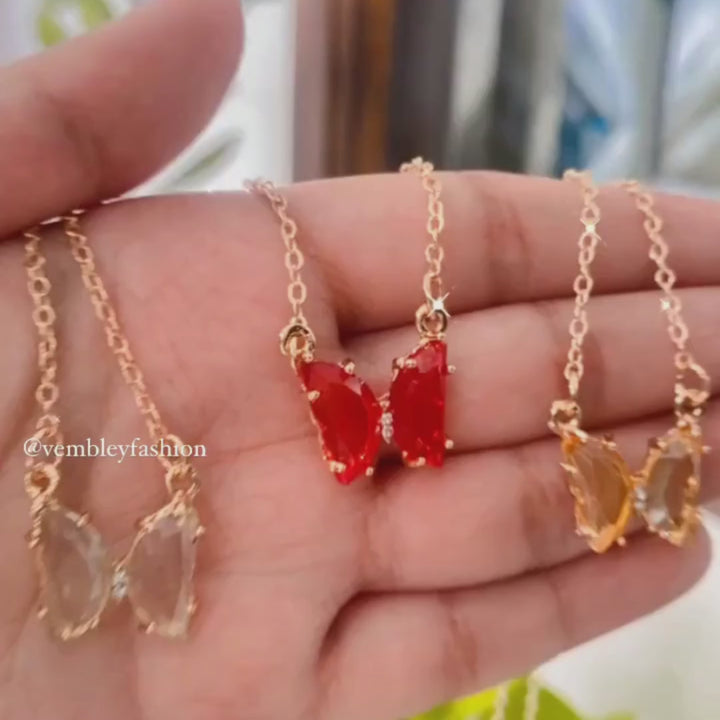 Gold Plated Red Crystal Butterfly Pendant