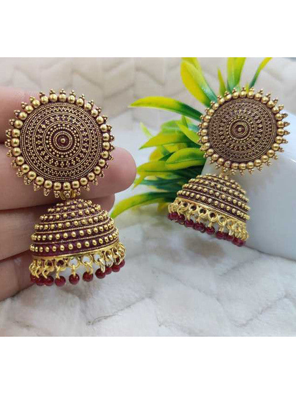 Combo of 2 Trendy White and Maroon Pearls Drop Dome Shape Jhumki Earrings