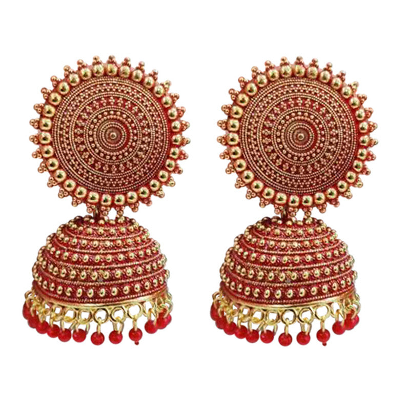 Combo of 2 Trendy Yellow and Red Pearls Drop Dome Shape Jhumki Earrings