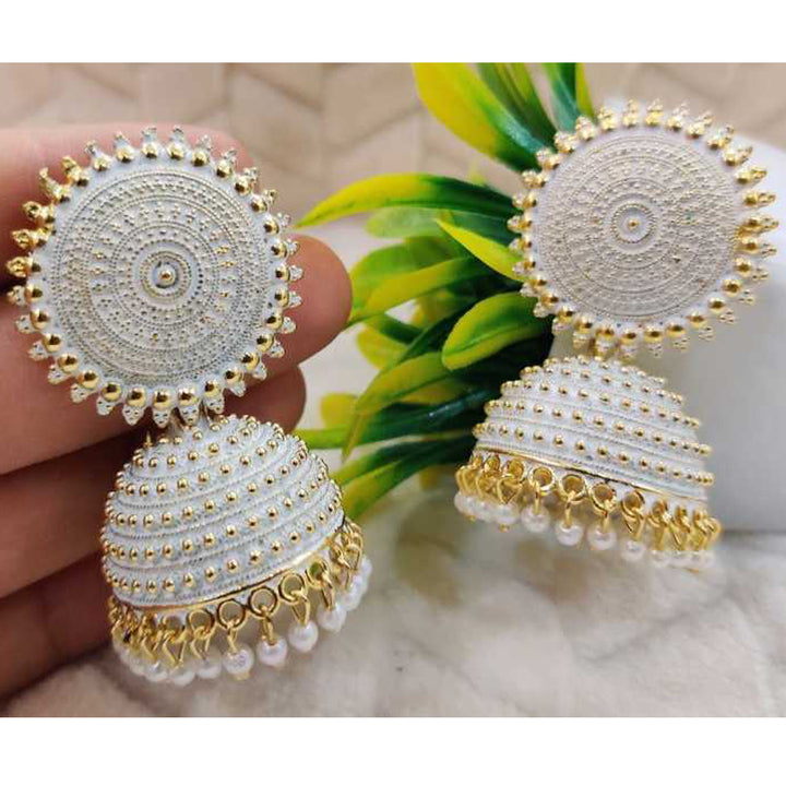 Combo of 2 White and Golden Pearls Dome Shape Jhumki