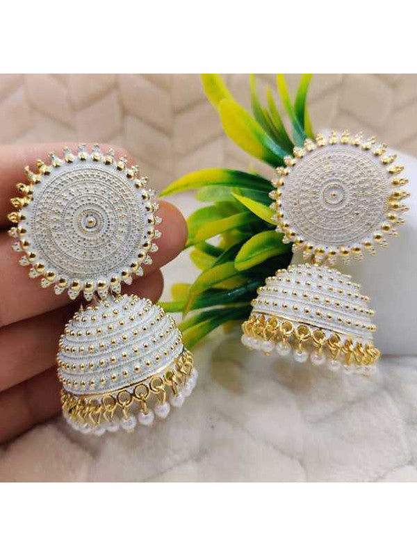 Vembley Lavish Golden White Pearls Drop Dome Shape Jhumka Earrings For Women and Girls