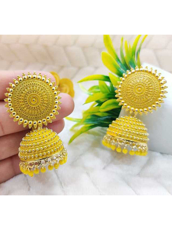Vembley Beautiful Attractive Golden and Yellow Pearls Drop Dome Shape Jhumka Earrings For Women and Girls