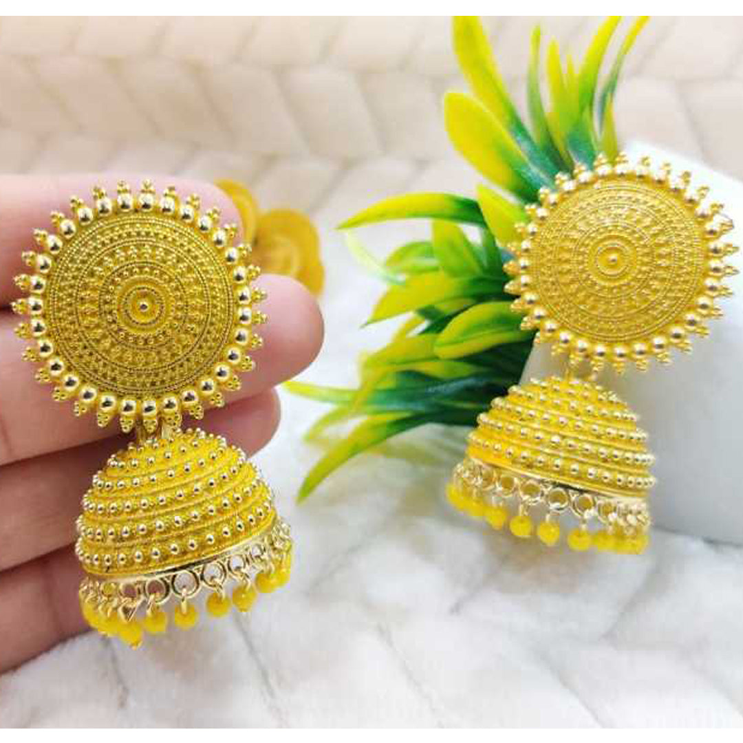 Combo of 2 Yellow and Golden Pearls Dome Shape Jhumki