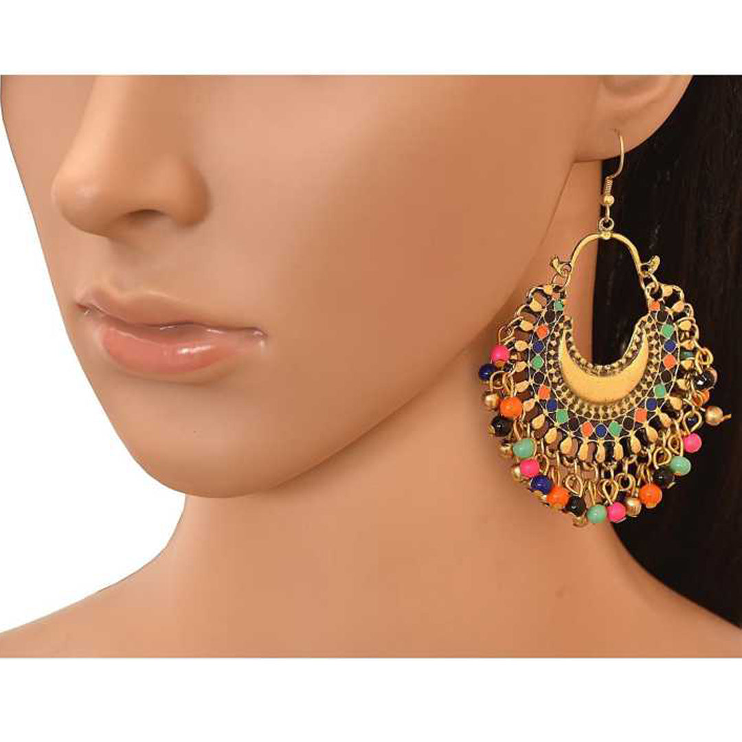 Pack of 2 Silver Mirror And Golden Multicolor Beads Jhumki
