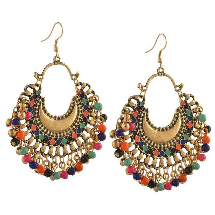 Oxidized Golden and Multicolor Beads Tribal Jhumki