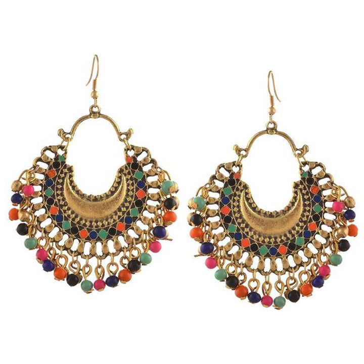 Oxidized Golden and Multicolor Beads Tribal Jhumki