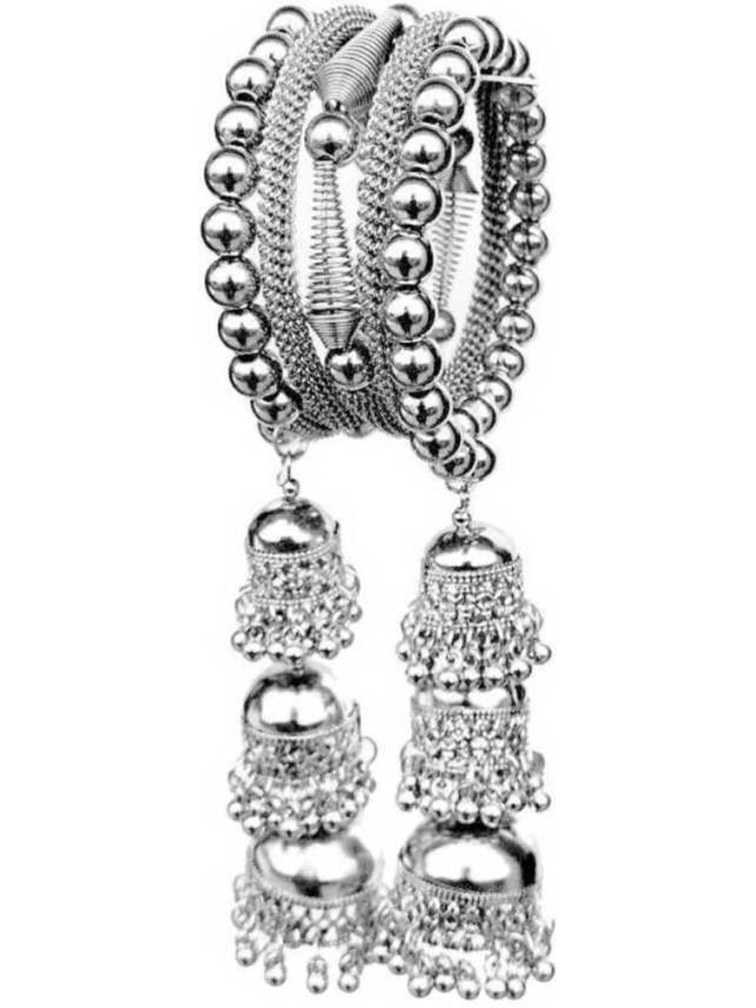 Combo of 2 Silver Bangle Bracelet with Hanging Jhumki