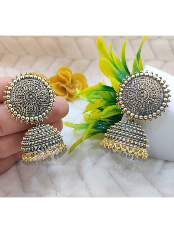 Combo of 2 Trendy Silver and Grey Pearls Drop Dome Shape Jhumki Earrings