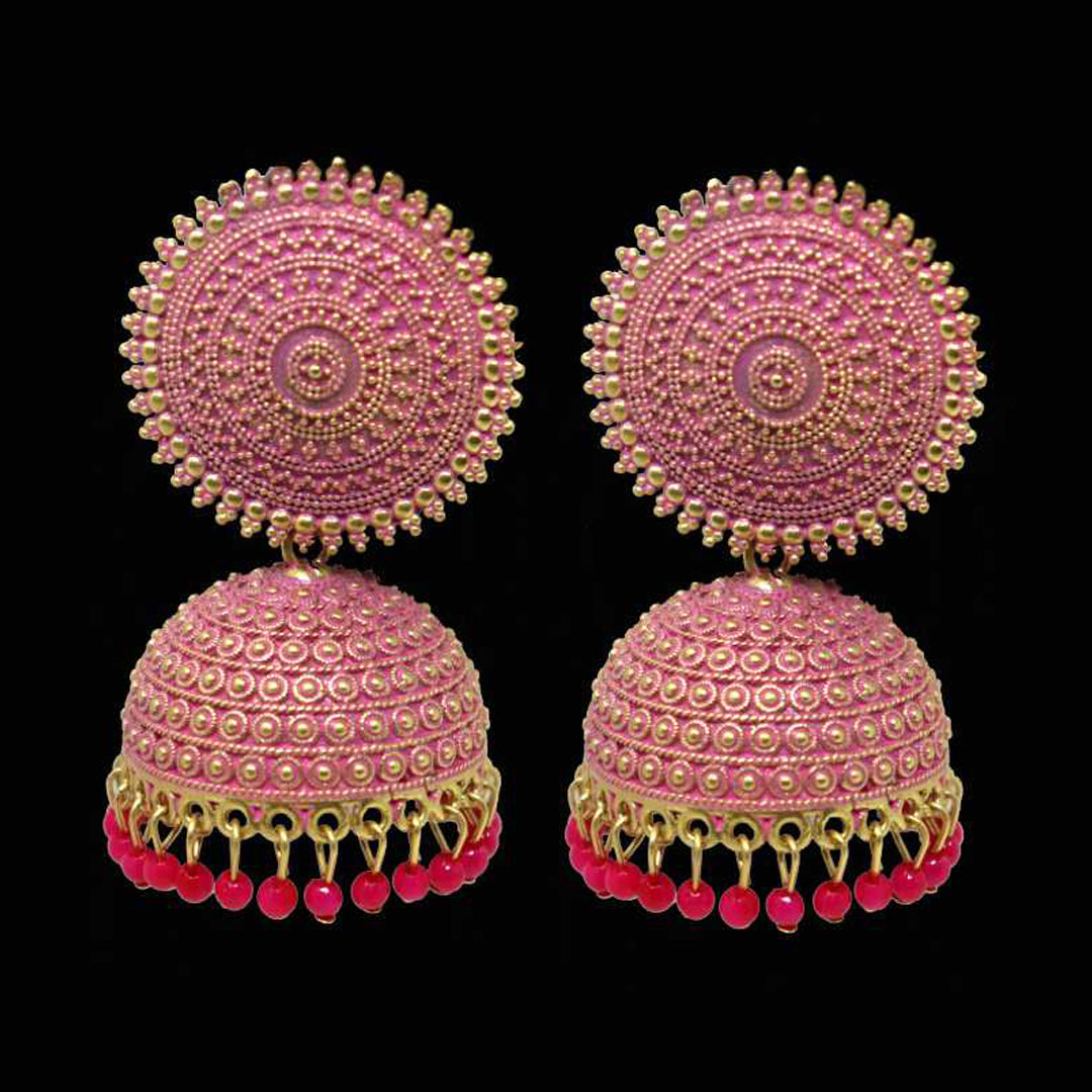 Combo of 2 Seagreen and Pink Pearls Dome Shape Jhumki