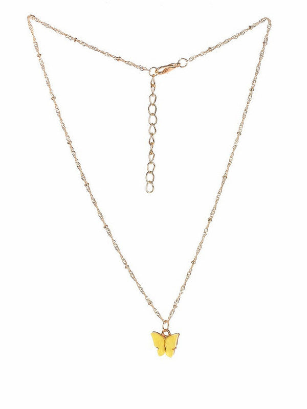 Combo of 2 Stylish Gold Plated Pink and Yellow Mariposa Pendant Necklace