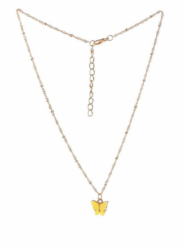 Combo of 2 Stylish Gold Plated Yellow and Rosepink Mariposa Pendant Necklace